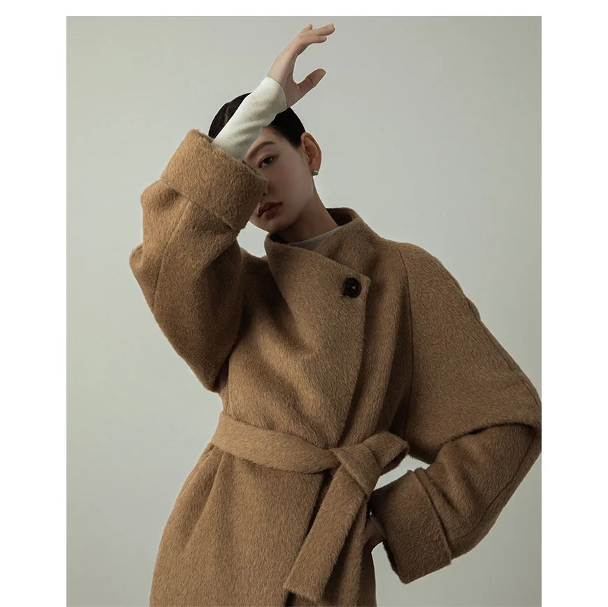 Alpaca Tweed Jacket Women 2025 Winter Cashmere Coat Thickened Mid-length Coat Wool Coat