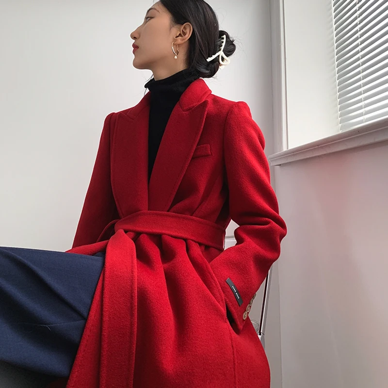 High-end Winter Double-sided Cashmere Jacket Hand-stitched Solid Color Coat Boutique Women’s Clothing