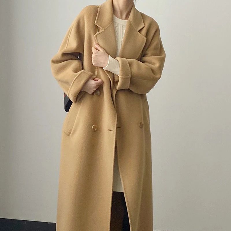 New Design Winter High Quality Classic Double-breasted Cashmere Coat Pure Color  Jacket Unique