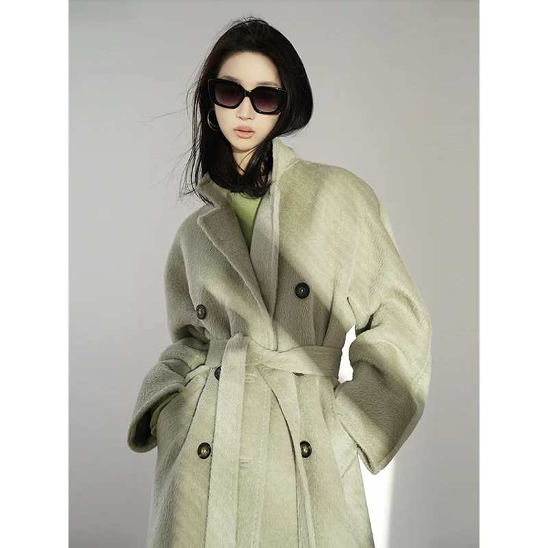 2025 Winter New Alpaca Alpaca Coat Solid Color Classic Thickened and Longer Women’s Coat