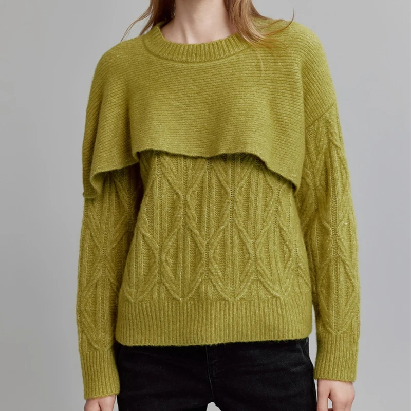 New Design Winter Irregular O Neck Knitwear Pullover Soft Knitted 100% Wool Sweater Women
