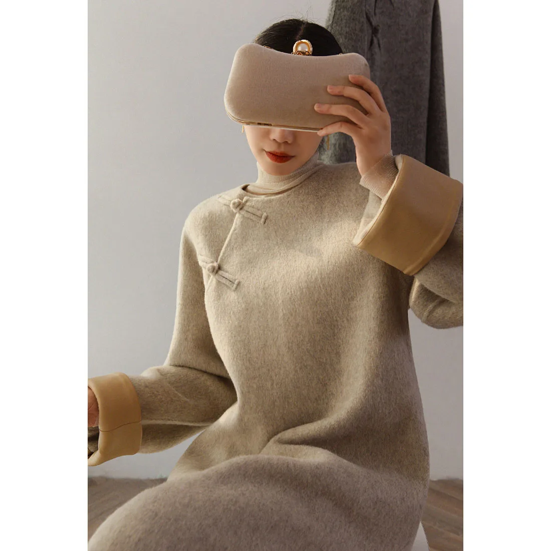 New Style Country Style Coiled Buckle Wool Alpaca Tweed Jacket Female Winter Coat