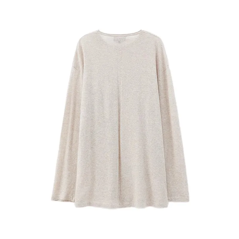 O Neck Knitted Cotton Pullover Long Sleeve Solid Linen Knitwear for Women