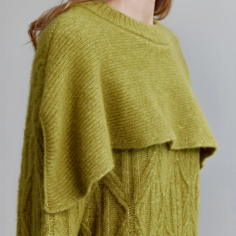 New Design Winter Irregular O Neck Knitwear Pullover Soft Knitted 100% Wool Sweater Women