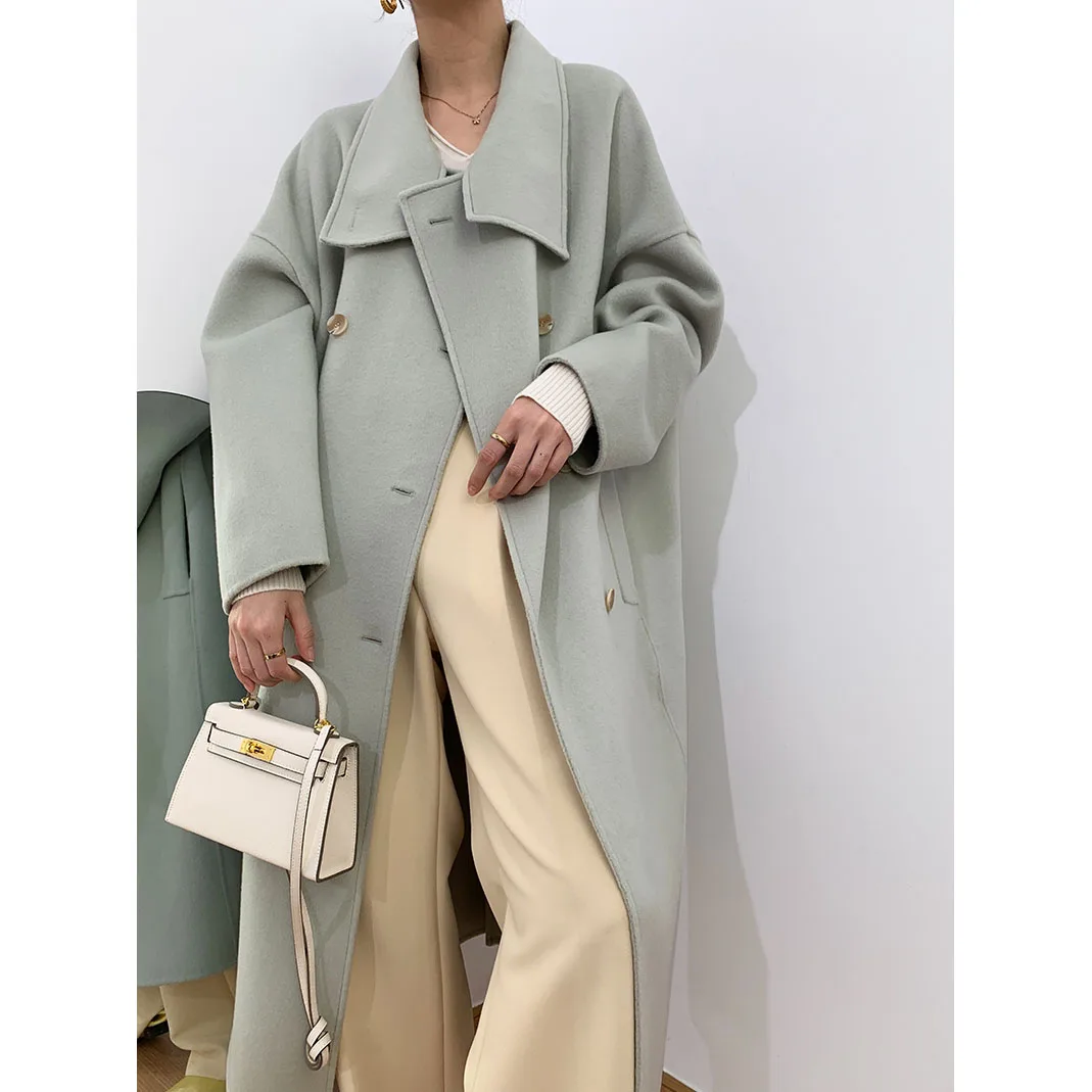 High-end Medium-length Paragraph Double-breasted Simple Double-sided Cashmere Coat Tweed Jacket Female Korean 2025 New