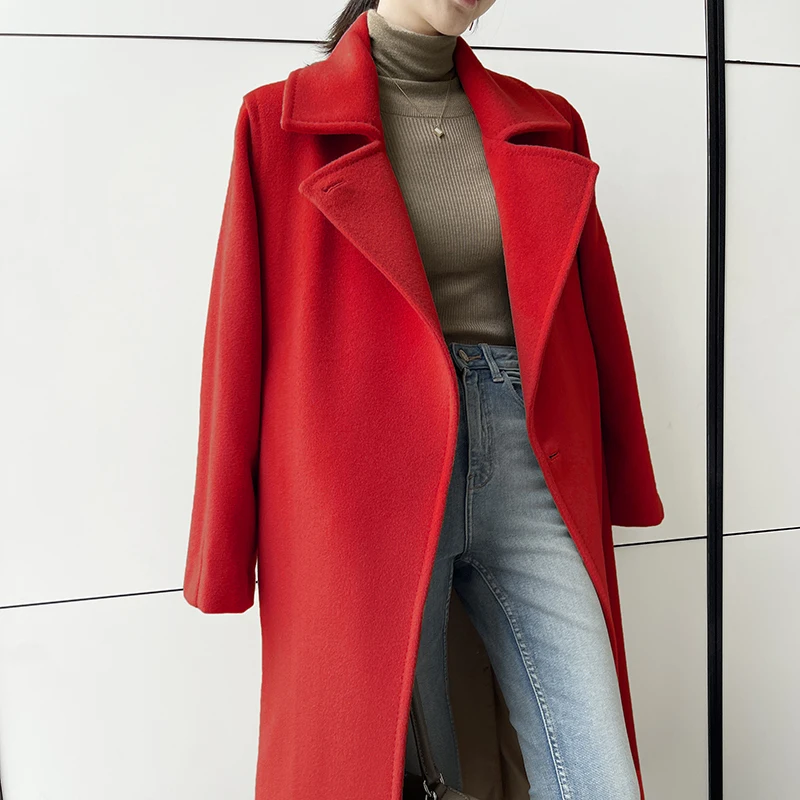 Made in High-end High Quality Vicuna Alpaca Upset to Keep Warm  Double-breasted Lace-up Long Sleeve  Cashmere Coat