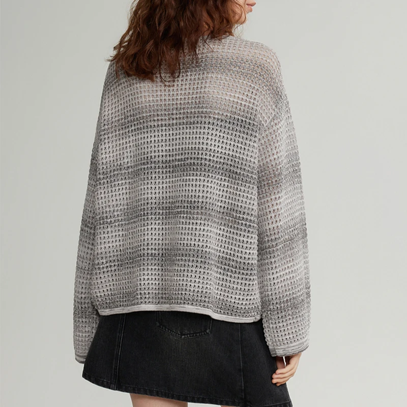 Loose O Neck Mohair Pullover Knitwear Hollow Out Knitted Mohair Sweater for Women