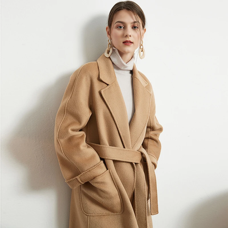 Hot Sale International Famous Double Sided Water Ripple100% Pure Cashmere Simplicity Classic Handmade Loose Cashmere Coat