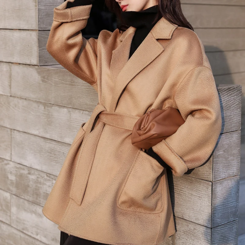 Popular Design Peru Winter High Quality New Design 100% Wool Coat Elegant Commuting Long Sleeve Frenulum Water Ripple