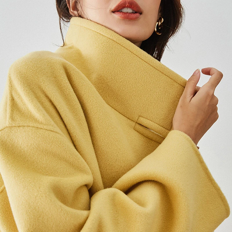 Items Women’s Winter Buttons Work Commute Style Simple New Design Pocket 100% Wool Coat Elegant High-grade