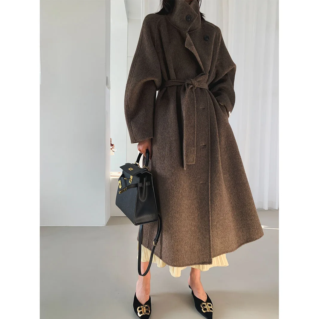 Anti-season Clearance Standing Collar Double-sided Rabbit Velvet Coat Wool Tweed Jacket Female 2025 Autumn and Winter New