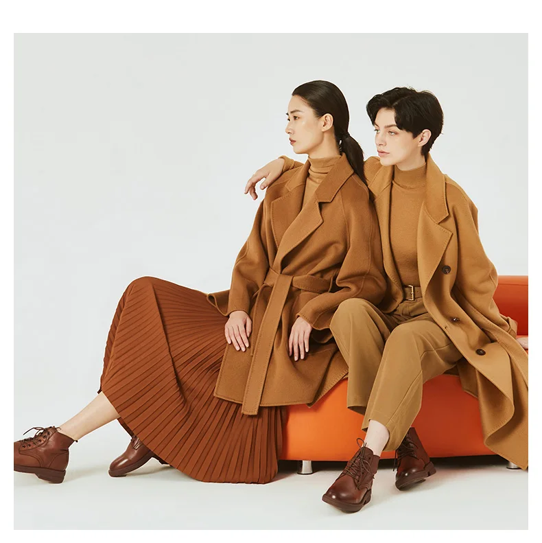 New Design Women’s Trench Coats Cashmere Ladies Coat Medium Length Double-faced Cashmere Suede Coat Over