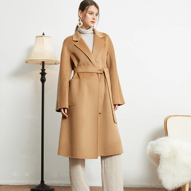 Hot Sale International Famous Double Sided Water Ripple100% Pure Cashmere Simplicity Classic Handmade Loose Cashmere Coat