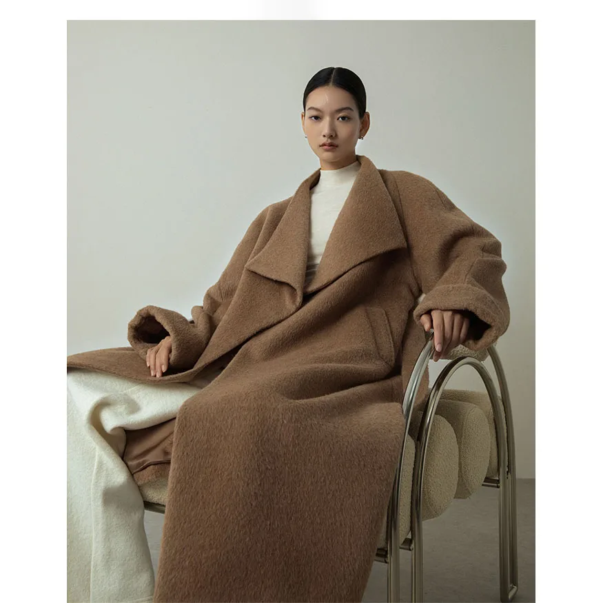 Alpaca Tweed Jacket Women 2025 Winter Cashmere Coat Thickened Mid-length Coat Wool Coat