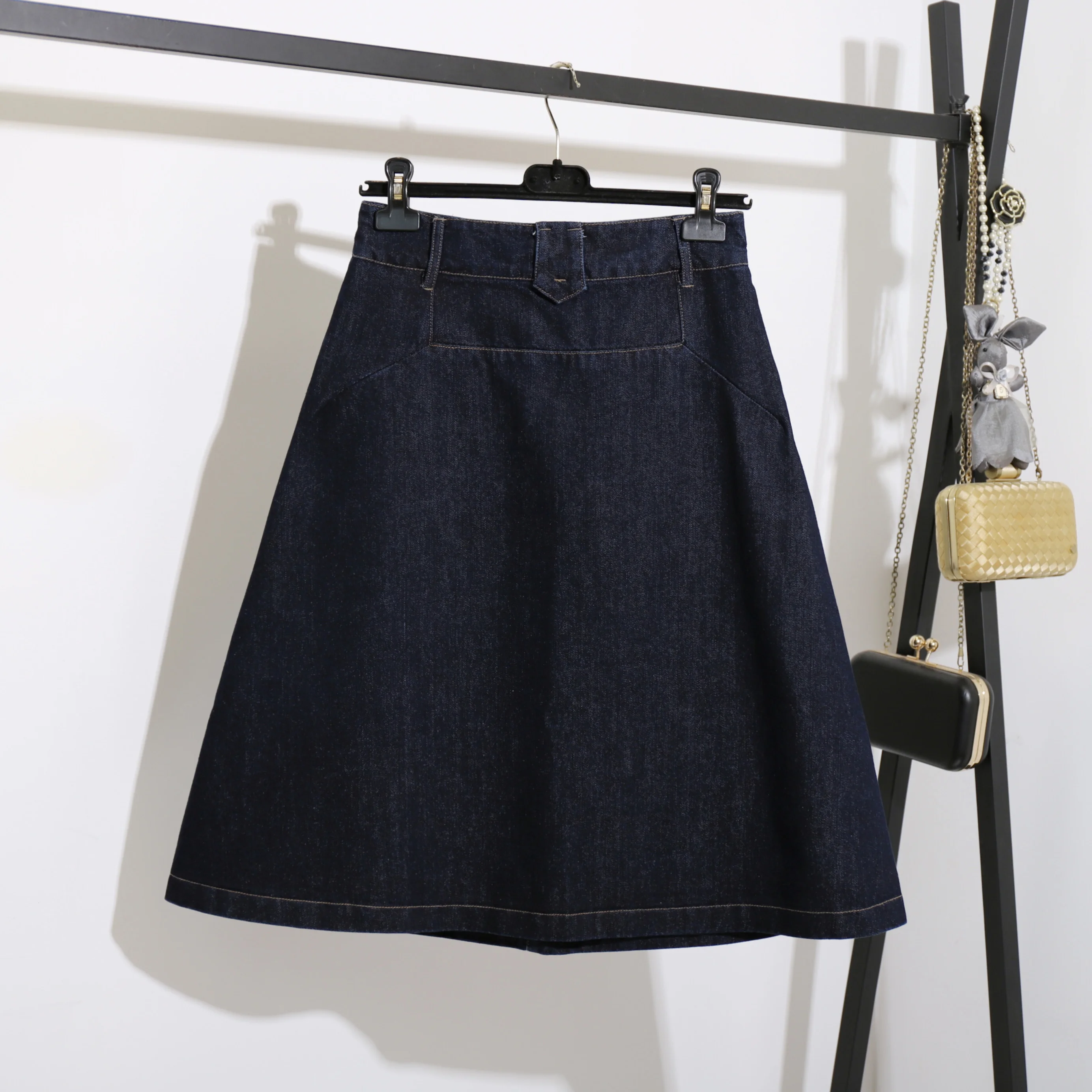 High Waist a Line Knee High Plus Size Cotton Denim Jeans Skirts for Women