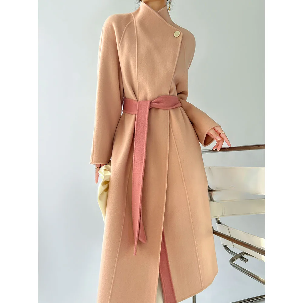 Piece Color Korean System Gentle Double-sided Cashmere Coat Female 2025 New Fall and Winter Senior Sense in the Long Paragraph t