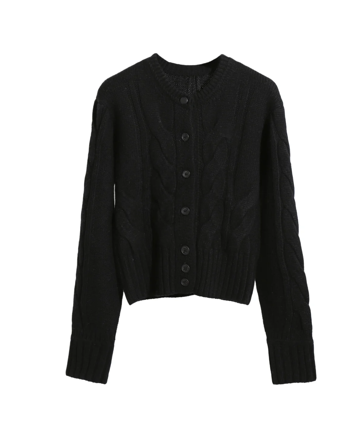 Single Breasted Solid O Neck 100% Wool Sweater Winter Thick Cropped Knitted Cardigan Women