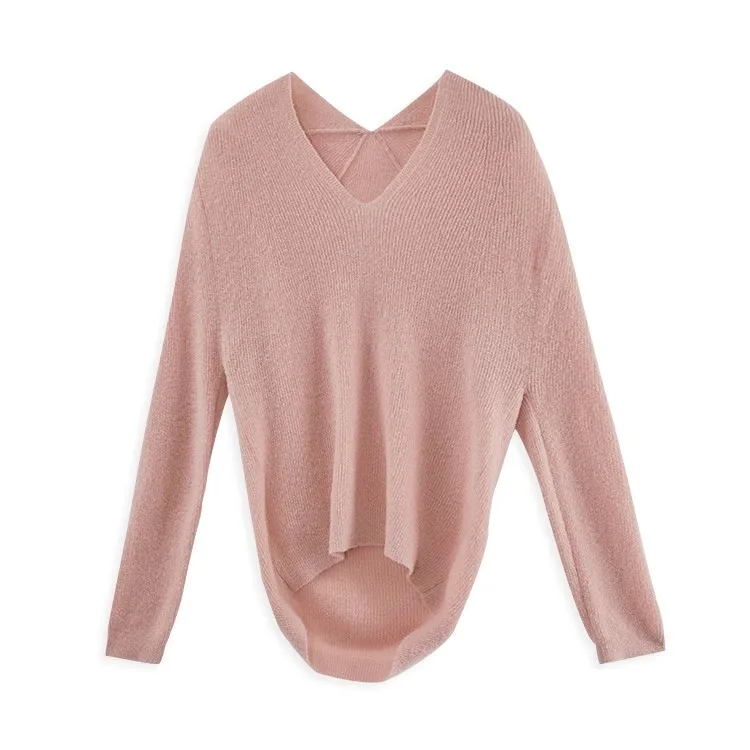 New Fashion Long Sleeve Knitted Wool Pullover Sweaters V Neck Knitwear for Women