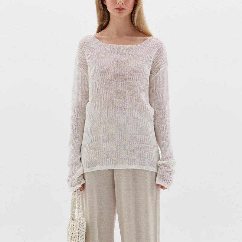 Long Sleeve O Neck Knitwear Women Knitted 100% Cotton Pullover Sweater