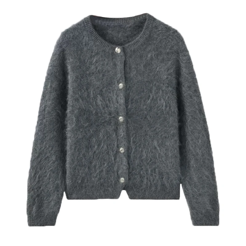 Nap 100% Goat Cashmere Sweater Single Breasted Chunky Knitted Cardigan Women