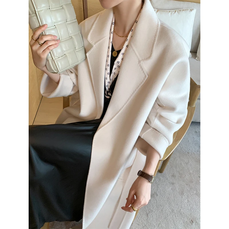 2025 Autumn and Winter New Double-sided Cashmere Coat Women’s High-end Thickened Water Wave Pattern in the Long Paragraph Wool t