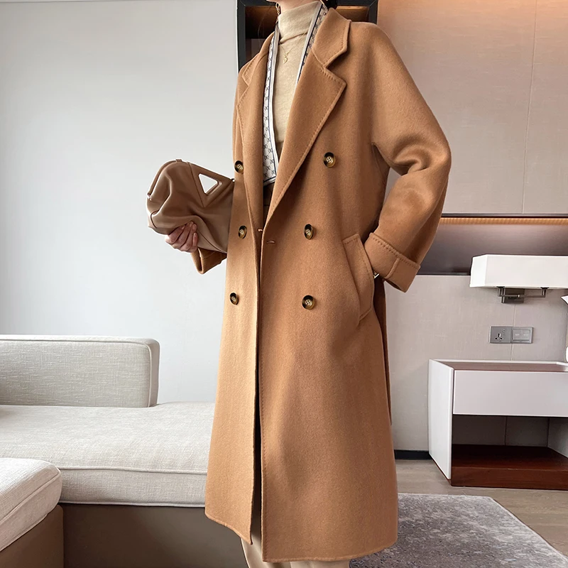 Made in  New Trend High-end 100% Cashmere Long Pattern Two-sideddouble-faced Handmade Coatjacketwrap Commuting Clothing