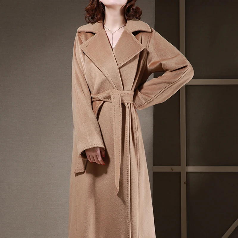 2025 Winter Genuine Alpaca Wool Long Korean Version of the Women’s Jacket Hot European-style commuter Lacing