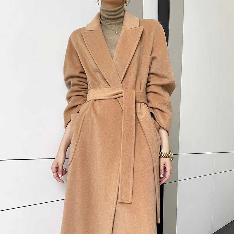 Price High-end Women s Wool Blends Tie a Belt Winter Thickening Classic Women s Wear Simplicity Cashmere Coat