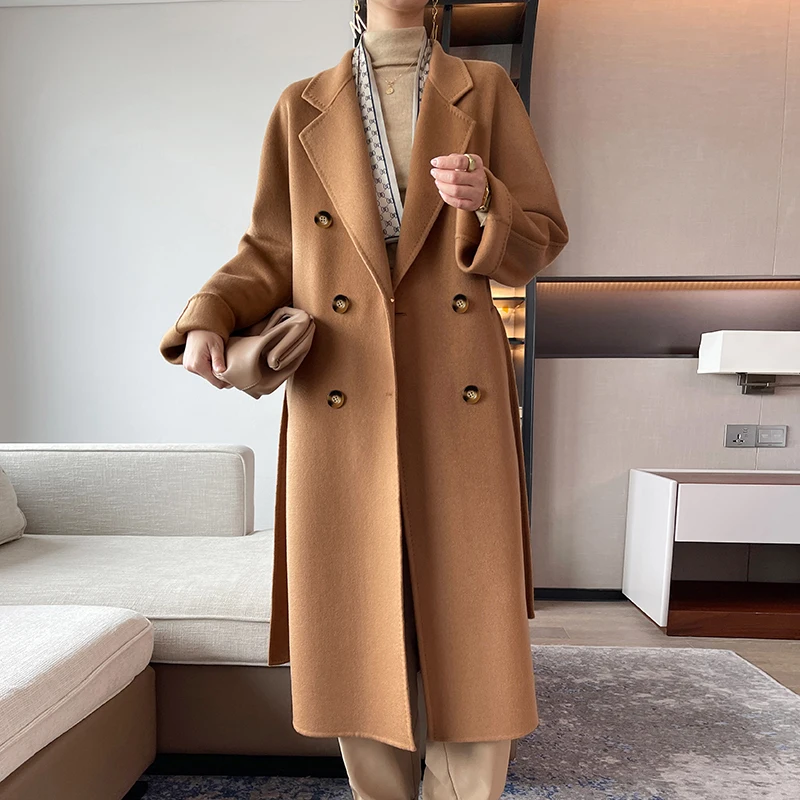 Made in  New Trend High-end 100% Cashmere Long Pattern Two-sideddouble-faced Handmade Coatjacketwrap Commuting Clothing